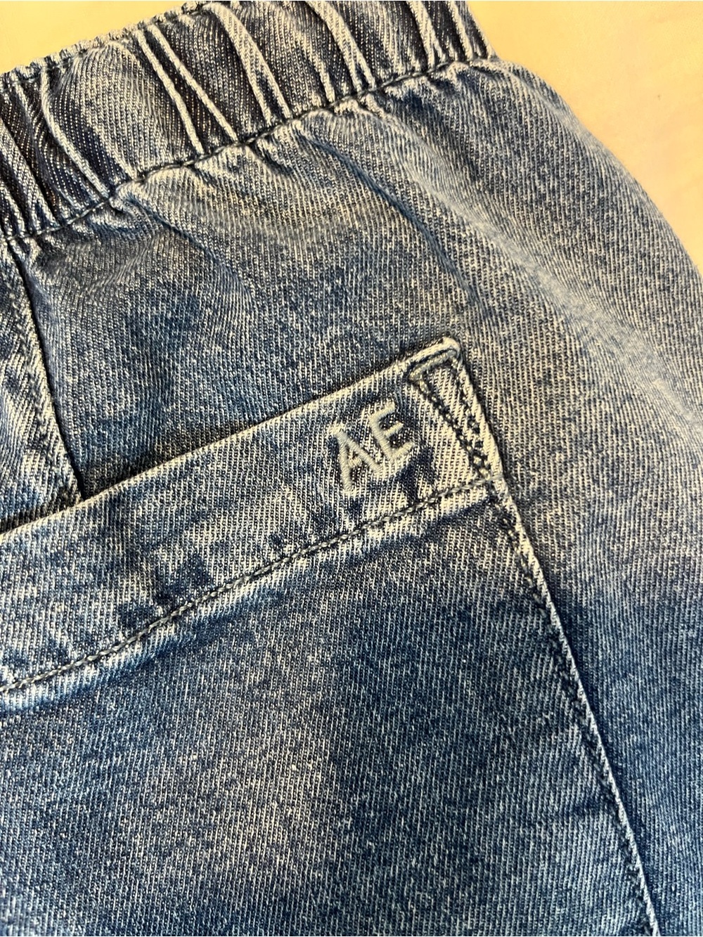 American Eagle Denim Ruffle-Hem Drawstring Shorts - Blue - Picture 5 of 5